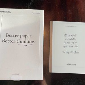 reMarkable 2 Tablet, Gray Book Folio case, and Marker